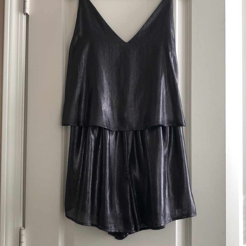 Metallic sliver-black shiny romper!